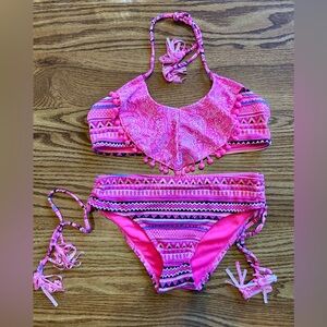Boho girls bikini, pink, black, white and blue size 10/12